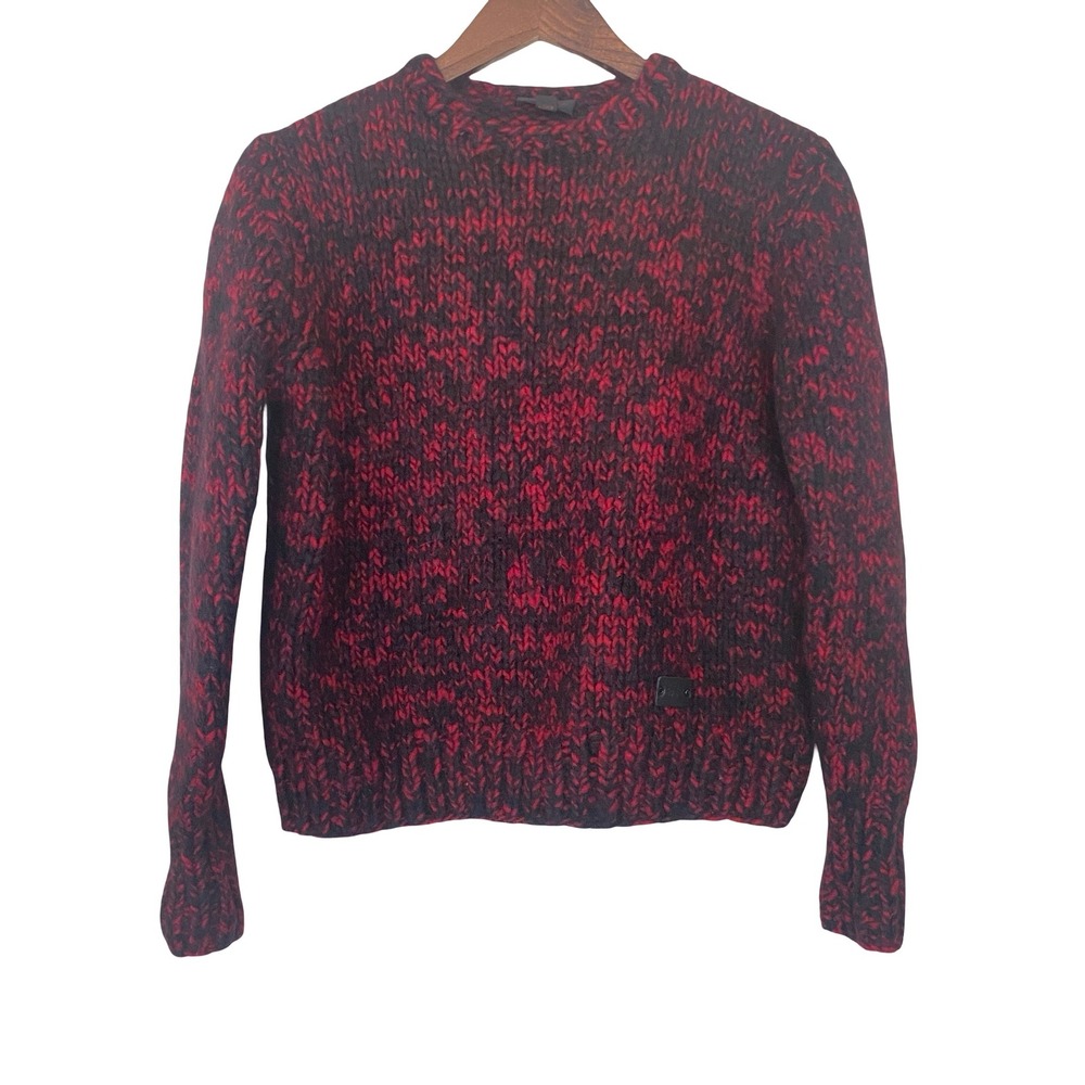 Coach New York Mohair Cashmere Sweater Women's XS Red Black Chunky Knit Marled